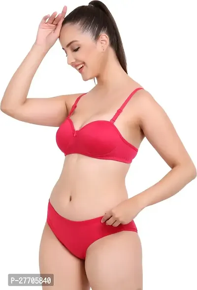 Women Cotton Bra Panty Set for Lingerie Set Pack of 1  Color : Red-thumb3