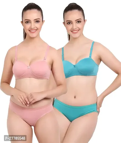 Women Cotton Bra Panty Set for Lingerie Set Pack of 2  Color : Pink,R-Blue-thumb0