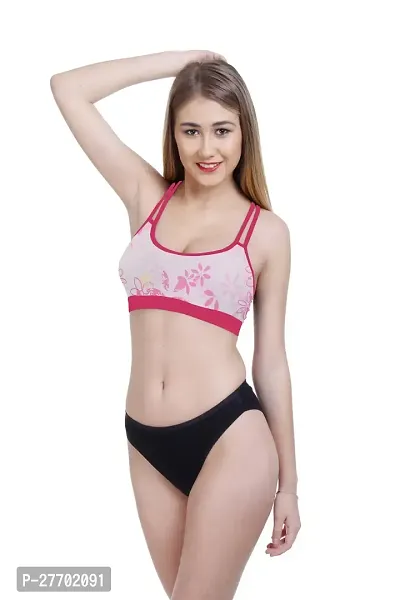 Women Cotton Bra Panty Set for Lingerie Set Pack of 1  Color : Pink-thumb3