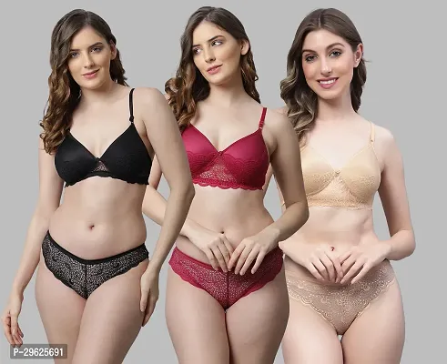 Classy Cotton Solid Lingerie Set For Women Pack of 3-thumb0