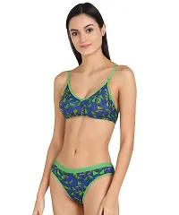 Women Cotton Bra Panty Set for Lingerie Set Pack of 1  Color : Green  Pattern : Self Design-thumb2