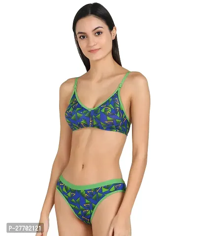 Women Cotton Bra Panty Set for Lingerie Set Pack of 1  Color : Green  Pattern : Self Design-thumb3