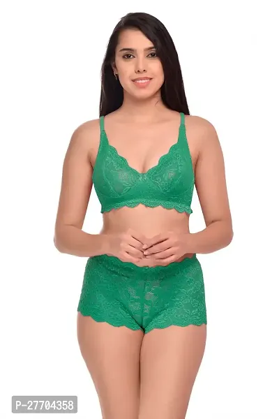 Women Net Bra Panty Set for Lingerie Set Pack of 2  Color : Green,Yellow-thumb2