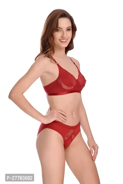 Women Cotton Bra Panty Set for Lingerie Set Pack of 2  Color : Red,Brown-thumb2