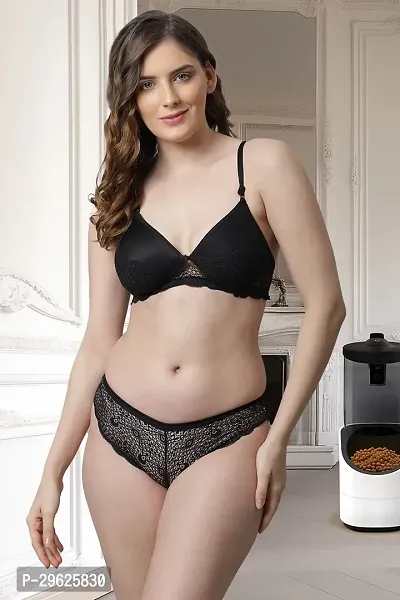 Classy Cotton Solid Lingerie Set For Women-thumb0