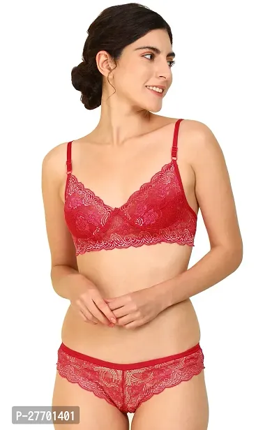 Women Cotton Bra Panty Set for Lingerie Set Pack of 1  Color : Red-thumb0