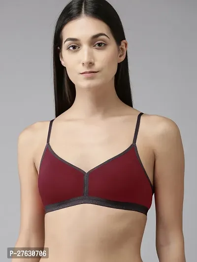 Stylish Maroon Cotton Solid Bras For Women-thumb0