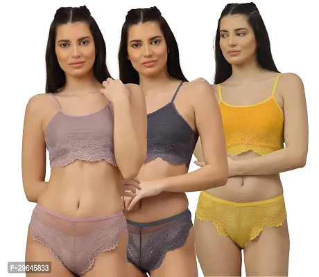 Classy Cotton Solid Lingerie Set For Women Pack of 3-thumb0