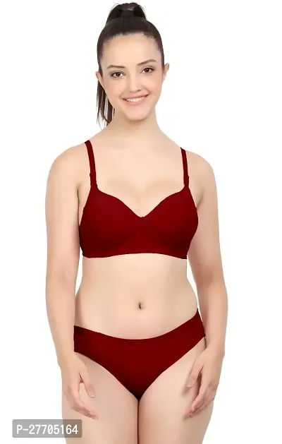 Women Cotton Bra Panty Set for Lingerie Set Pack of 3  Color : Pink,Maroon,Black-thumb4