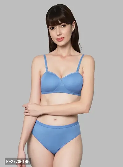 Women Cotton Bra Panty Set for Lingerie Set Pack of 1  Color : Blue-thumb0