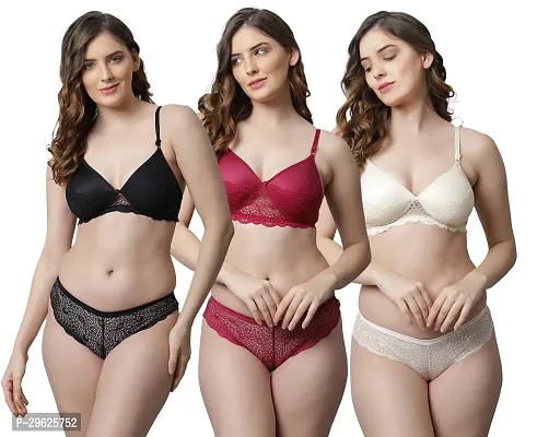 Classy Cotton Solid Lingerie Set For Women Pack of 3-thumb0