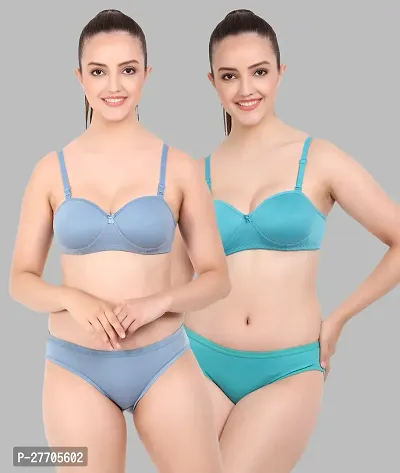 Women Cotton Bra Panty Set for Lingerie Set Pack of 2  Color : Blue,R-Blue-thumb0