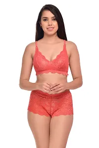 Women Net Bra Panty Set for Lingerie Set Pack of 2  Color : Red,Pink-thumb1