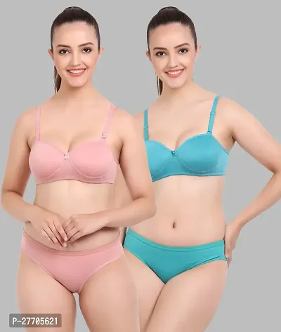 Women Cotton Bra Panty Set for Lingerie Set Pack of 2  Color : Pink,R-Blue-thumb0