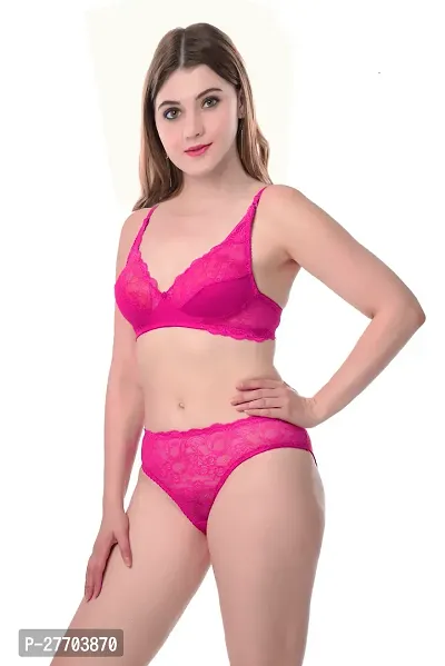 Women Cotton Bra Panty Set for Lingerie Set Pack of 1  Color : Pink-thumb3