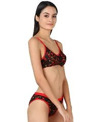 Women Cotton Bra Panty Set for Lingerie Set Pack of 2  Color : Black,Red  Pattern : Self Design-thumb1