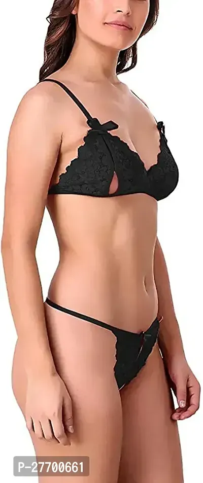 Women Cotton Bra Panty Set for Lingerie Set Pack of 1  Color : Black-thumb3