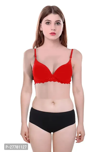 Women Cotton Bra Panty Set for Lingerie Set Pack of 1  Color : Red-thumb0