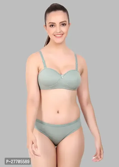 Women Cotton Bra Panty Set for Lingerie Set Pack of 1  Color : Green-thumb0