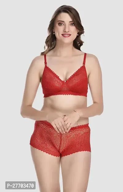 Women Cotton Bra Panty Set for Lingerie Set Pack of 1  Color : Red
