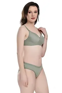 Women Cotton Bra Panty Set for Lingerie Set Pack of 2  Color : Green,Pink-thumb1