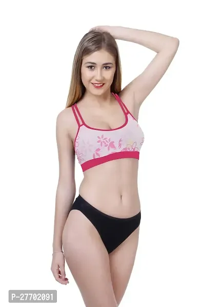 Women Cotton Bra Panty Set for Lingerie Set Pack of 1  Color : Pink-thumb2