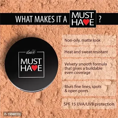 Iba Must Have Velvet Matte Pressed Compact Powder - Golden Sand 9g | High Coverage l Ultra Blendable l Face Makeup | Weightless Formula | SPF 15 | Oil Free Fresh Matte Finish look | 100% Natural Vegan  Cruelty-Free-thumb5