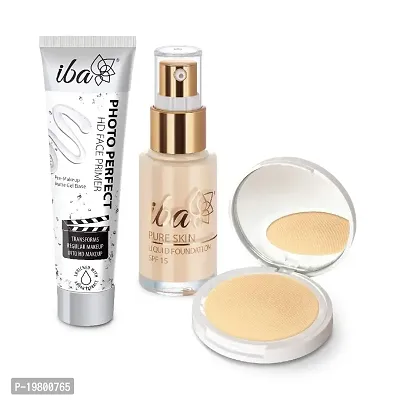 Iba Primer + Foundation + Compact Combo, Snow White, 30 millilitre l Long Lasting, Full Coverage Base Makeup l Vegan  Cruelty Free