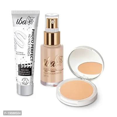 Iba Primer + Foundation + Compact Combo, Ivory Fair, 30 millilitre l Long Lasting, Full Coverage Base Makeup l Vegan  Cruelty Free