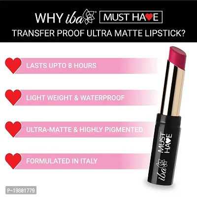 Iba Must Have Transfer Proof Ultra Matte Lipstick Shade 04 Friends Forever, 3.2g | Enriched with Vitamin E and Cocoa Butter | Highly Pigmented and Long Lasting Matte Finish | Waterproof | 100% Vegan-thumb2