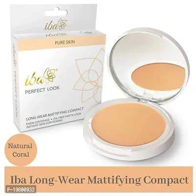 Iba Pure Skin Perfect Look Long Wear Mattifying Compact - Natural Coral, 9g | Even Coverage | Oil Free | Matte Finish | SPF 15 | Face Makeup | 100% Natural, Vegan  Cruelty-Free-thumb0