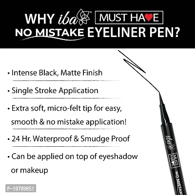 Iba Must Have No Mistake Eyeliner Pen - Deep Black 1.1ml For Eye Makeup Ultra Matte Finish Smudgeproof Waterproof  Transferproof 24 Hr Long Stay Formula - Deep Black-thumb5