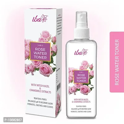 Iba 3-in-1 Rose Water Toner l With Chamomile  Witch Hazel Extracts l Restores Glow, Hydrates, Tightens Pores l 100% Natural Rose Fragrance l For All Skin Types-thumb0