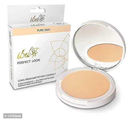 Iba Pure Skin Perfect Look Long Wear Mattifying Compact - Medium Shell, 9g | Even Coverage | Oil Free | Matte Finish | SPF 15 | Face Makeup | 100% Natural, Vegan  Cruelty-Free