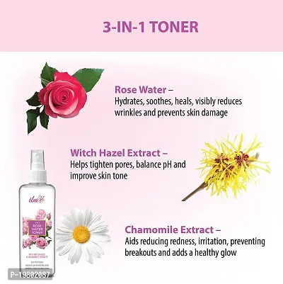Iba 3-in-1 Rose Water Toner l With Chamomile  Witch Hazel Extracts l Restores Glow, Hydrates, Tightens Pores l 100% Natural Rose Fragrance l For All Skin Types-thumb2