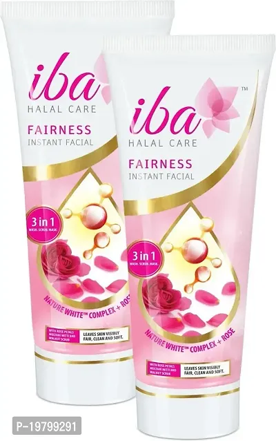 Iba 3in1 Wash, Scrub, Mask Fairness Instant Facial 100g (Pack of 2) with Rose Petals, Multani Mitti  Walnut For Scrub, Removes Tan, Fairness  Brightens Skin, Gives Instant Glow