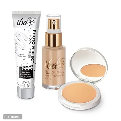 Iba Primer + Foundation + Compact Combo, Natural Beige, 30 millilitre l Long Lasting, Full Coverage Base Makeup l Vegan  Cruelty Free