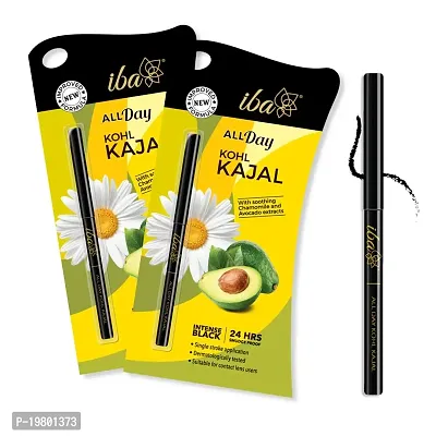 Iba All Day Kohl Kajal, Jet Black, 0.35g (Pack of 2) | For Eye Makeup l 24 Hr Long Stay | Smudge Proof  Waterproof Eye Makeup | Deep Matte Finish | Enriched with Avocado Extracts  Vitamin E | 100% Natural, Vegan  Cruelty Free
