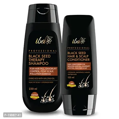 Iba Black Seed Therapy Shampoo  Conditioner Combo (230 ml + 125ml) l Kalonji Extract for Effective Hair Fall Controller, Dandruff and Itchy Scalp | No Sulfate No Paraben