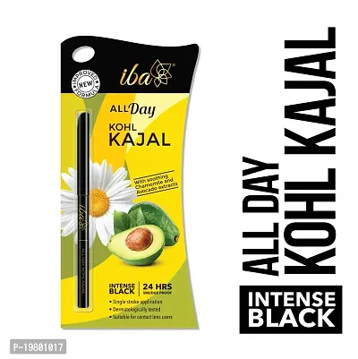 Iba All Day Kohl Kajal Jet Black 0.35g | For Eye Makeup l 24 Hr Long Stay | Smudge Proof  Waterproof Eye Makeup | Deep Matte Finish | Enriched with Avocado Extracts  Vitamin E | 100% Natural Vegan  Cruelty Free