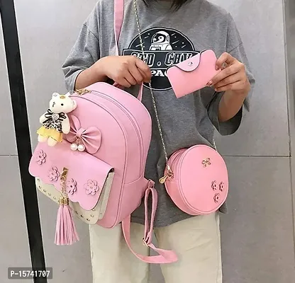KRISMO Stylish Backpack Comfortable Handbag  Small Bag Combo Pack Of 3 With Teddy (Y-NBW3-02-PNK)-thumb4