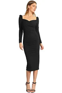 Velmita Women's Midi Bodycon Dress(Black)-thumb2