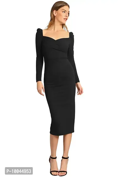 Velmita Women's Midi Bodycon Dress(Black)-thumb3