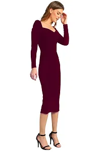 Velmita Women's Midi Bodycon Dress(Wine)-thumb1