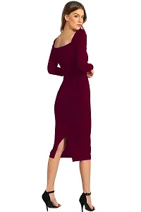 Velmita Women's Midi Bodycon Dress(Wine)-thumb3