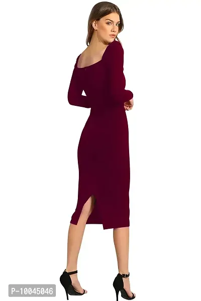 Velmita Women's Midi Bodycon Dress(Wine)-thumb4