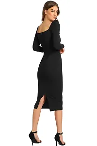 Velmita Women's Midi Bodycon Dress(Black)-thumb4