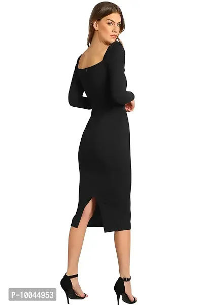 Velmita Women's Midi Bodycon Dress(Black)-thumb5