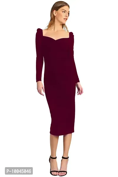 Velmita Women's Midi Bodycon Dress(Wine)-thumb0