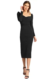 Velmita Women's Midi Bodycon Dress(Black)-thumb1